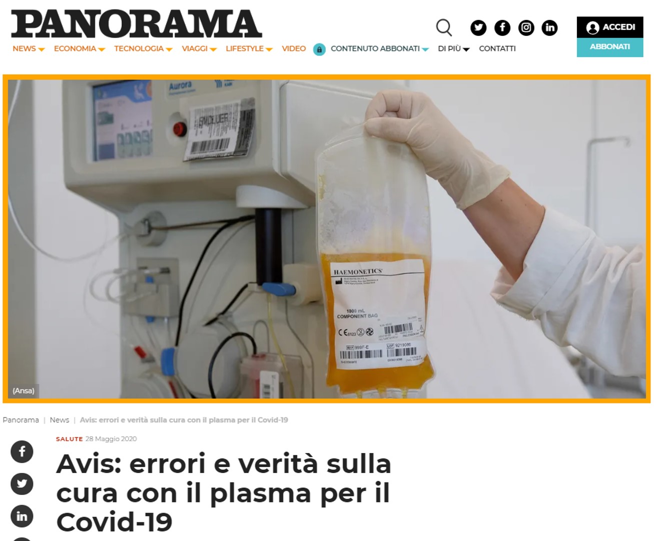 Avis: errori e verità sulla cura con il Plasma per il Covid-19